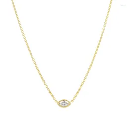 Chains DWJ Real 925 Sterling Silver Chain 18K Gold Zircon Simple Marquise Fashion Pendant Necklace For Women High Quality Fine Jewellery