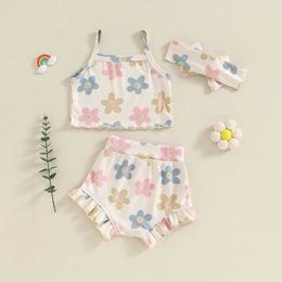 Clothing Sets 0-24M Baby Girls 3PCS Shorts Sets Sleeveless Cami Tops Floral Ruffle PP Shorts Headband Sets H240508