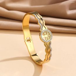 Bangle Luxury Tree Of Life Simple Bracelet For Women White Zircon Charm Gold Colour Bangles Jewellery Gift Pulsera De Mujer