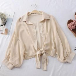 Women's Blouses Chiffon Shirt For Women Lace-up Mesh Sweet Sun Protection Korean Fashion Style Shawl Cover-up Top