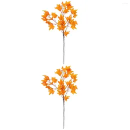 Decorative Flowers 2 Pieces Plants Decor Branch Indoor Glitter Floral Leaves Autumn Pumpkin Faux Fall