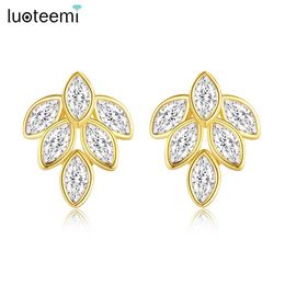 Stud LUOTEEMI Leaf Shape Cubic Zirconia Earrings Suitable for Women Marquise Cute CZ Stone Big Fashion Party Jewellery Girl Gift Q240507