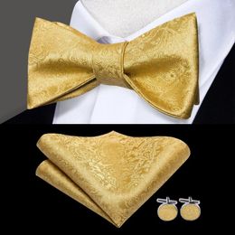 Bow Ties Hi-tie Jacquard Golden Men's Self Silk Necktie Adjustable Tie And Pocket Square Cufflink Set Business Party Wedding