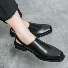 Men Minimalist Square Toe Slingback Shoes, Business Office Dress Shoes