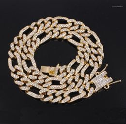 Chains Men039s Hip Hop Miami Cuban Link Chain Gold Silver Color 13mm Crystal Figaro Necklace Iced Out Fashion Jewelry Rapper US1130186
