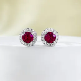 Stud Earrings S925 Silver 4.0mm Round Pigeon Blood Red Fashion Commuting Versatile Single Item Wedding Jewelry