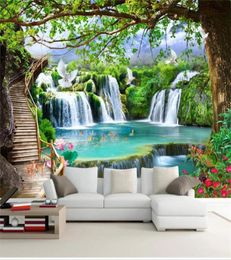 custom 3d po wallpaper mural living room green tree forest waterfall 3d picture sofa TV background wall wallpaper nonwoven wal6118428