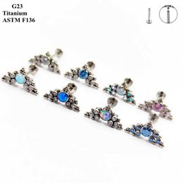 Stud G23 titanium earrings inlaid with luxurious zircon and opal stones for womens temperature fashion perforated Jewellery ear bone Q240507