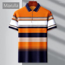 Men's Polos Maxulla Summer Striped Lapel T-Shirt Outdoor Casual Business POLO Shirt Fashion Slim Short Sleeve Top Clothing