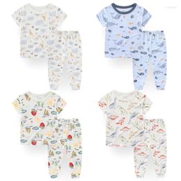 Clothing Sets Fashion Cartoon Bamboo Fibre Baby Boy Top Pants Suit 12-24M Girl Outfits Summer Short Sleeves Infant