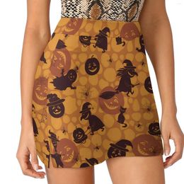 Skirts Happy Haunts Skirt Female Halloween Symbols Retro Mini Summer Street Wear High Waist Custom Oversized Casual A-line