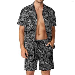 Men's Tracksuits Black White Paisley Men Sets Vintage Floral Casual Shorts Beach Shirt Set Summer Fashion Suit Short Sleeve Oversized