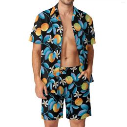 Men's Tracksuits Lemons Fruit Print Men Sets Blue Leaves Casual Shorts Summer Hawaii Vacation Shirt Set Short-Sleeve Custom Big Size Suit