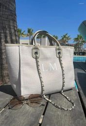 Shopping Bags Personalised Light Grey/beige Canvas Tote Bag Initial Beach Handbag Birthday Gift Chain Xmas Custom Bride
