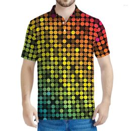 Men's Polos Vintage Colourful Disco Lights Graphic Polo Shirts Men 3d Printed T-shirt Summer Street Short Sleeves Y2k Tops Loose Tee Shirt