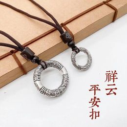 Pendant Necklaces Making Old Auspicious Clouds Hoop Incantation Round Safe Clasp Necklace Retro National Tide Jewellery