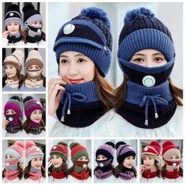 Knitted Hats Masks Scarf Set Beanies With Valve Mask Scarf Winter Wool Pompon Casual Cycling Caps Sets Party Hats Neckerchiefs FY34684624