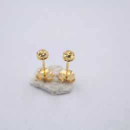 Stud Earrings Real 18K Yellow Gold For Women Female Carved Half Ball Mini Gift