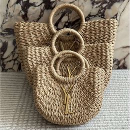 Woman Straw Tote Beach Bags Mens Hobos Handbags Big Letters Gold Buckle Summer Purses Designer Lady Fashion Totes