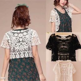 Women's Vests Hot lace white/black bride summer womens short sleeved shrugged Bolero wedding jacket elegant Cape TownL2405