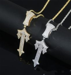 Pendant Necklaces Hip Hop Full Paved Iced Out Bling 5A Cubic Zirconia Letter Charms Cz Cross Sword Charm Necklace For Men Boy Rock4006738