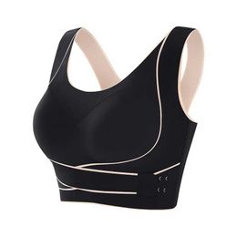 JC8D Active Underwear Sports Bra Front Adjustable Buckle Wireless Padded Comfy Gym Yoga Underwear Breathable Workout Fitness Top Low Intensity Women d240508