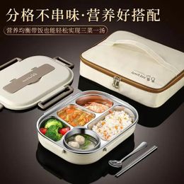 304 stainless steel compartment insulated lunch box office worker students sealed portable bento Microwae Heating food container 240429