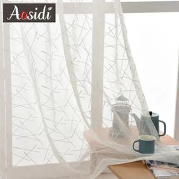 Geometry White Embroidery Tulle Curtains for the Living Room Modern Sheer Curtain Bedroom Window Blind Voile Custom Size 240422