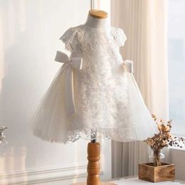 Christening dresses 2023 Girls and Childrens Dress Big Bow Lace Princess Birthday Party Wedding Baby Girl Baptist Christmas Q240507