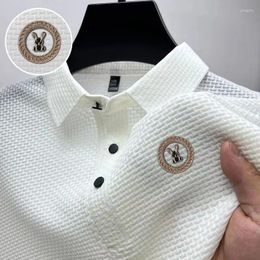 Men's Casual Shirts Summer High-end Mesh Ice Silk Short-sleeved T-shirt Shirt Collar Solid Color Polo Half-sleeved Clothes