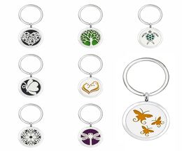 u15 Key ring Perfume Aromatherapy Essential oil Diffuser Locket Key chain Alloy 30mm Hollow Locket Key Ring with 5pads randomly3309866