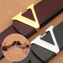 Belts High Quality Smooth Buckle Men's Genuine Leather Pure Cowhide Letter V Jeans for Men Luxury Designers Women 150CM 221111 296e
