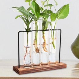 Vases Test Tube Vase For Flowers Glass Wooden Base With Stand Plant Terrarium Holder Bedroom Flower