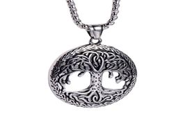 Mens HipHop Pendant Necklaces Classic Nordic Viking Round Hollow Peace Life Friendship Tree Cast Stainless Steel Jewelry3814833