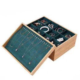 Jewelry Tray Dark Green Velvet Bamboo Jewelry Display Tray Ring Earring Necklace Bracelet Pendant Organizer Jewelry Storage Tray for Drer