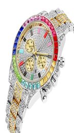 2020 NEW Men Watch Mens Gold men Watch Quartz Clock Chronograph Colourful Diamond Steel Iced Out6224621