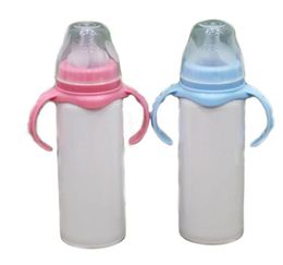 8oz Blank Sublimation Baby Feeding Sippy Bottle Pink Blue Double Wall Vacuum Nipple Handle Unbreakable Water Bottles DHL FY51539799612