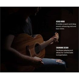 Bamboo Acoustic Electric Guitar Travel Acacia 38 Complete Beginner Kit for Adults and Teens - Gig Bag, Pick, Tuner, Strings, Capo, Strap, Pickguard, Truss Rod Key