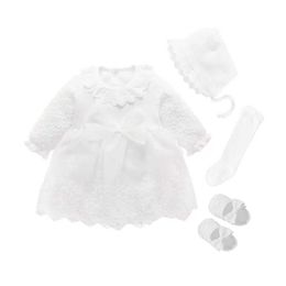 Christening dresses Newborn Girl Dress 0 3 6 Months Princess Pink White Baptist Party Hat Shoes Socks Set Q240507