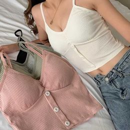 Women's Tanks Knitting Seamlessole for Women Fitness Crop Tops Summer Elegant Sexy All-match Casual One-piece Cotton Underwear Vest Top