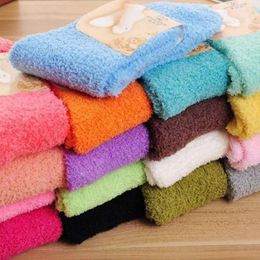 Women Socks Womens Winter Fluffy Long Thick Warm Coral Fleece Sleep Floor Candy Color