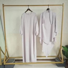 Ethnic Clothing Long Hijab Khimar And Abaya Set 2 Piece Matching Muslim Women Dress Ramadan Eid Prayer Clothes Niqab Islam Dubai Jilbab