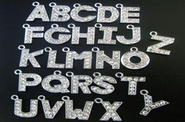 Fashion jewelrys 130pcslot 12mm AZ rhinestones letter hang pendant charm diy alphabet fit for leather bracelet6720469