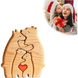 Cross-Border Ornaments Warm Family Wooden Puzzle Popular Solid Wood Hug Bear Set Home Decoration