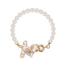 Designer High version Westwood Cold Wind Pearl Love Pin Saturn Bracelet