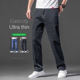 Jeans maschile estivo jeans sottili jeans elastico elastico pantaloni di denim dritti dritti classici fumio grigio più size abbigliamento marca 42 44 46 y240507