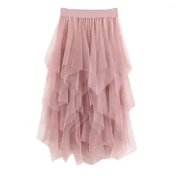 Skirts Summer Fashion Irregular Tulle Women Sexy Solid Color Streetwear High Waist Midi Mesh Female Bohemian Skirt