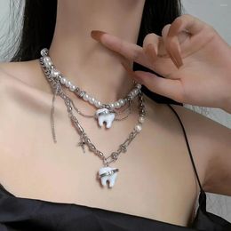 Pendant Necklaces Trendy Pearl Tooth Punk Design Irregular Geometric Necklace For Girl Woman Chain Jewellery