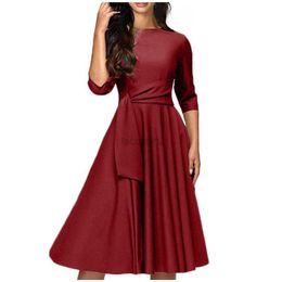 Casual Dresses Designer Dress 2024 Spring/Summer New Round Neck Mid Sleeves Lace up Waist Dress Elegant Flare Dress Plus size Dresses