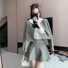 Work Dresses Women Chic Fashion Sequin Y2K Suit Jacke Coat White Shirt Top And Mini Skirt Three Piece Set Outfit Plaid 2024 Clothing